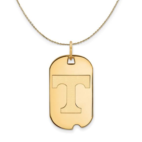 14k Yellow Gold U. of Tennessee Initial T Dog Tag Necklace - 22 Inch - Picture 1 of 7